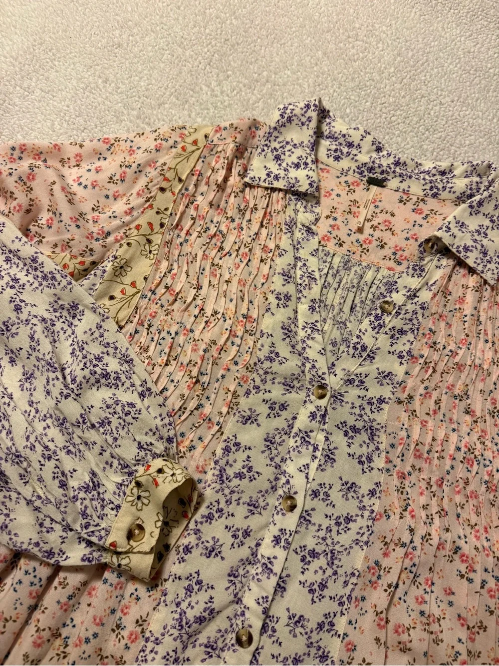 Free People Lost In You Printed Tunic Blouse Mini Dress Light Floral Combo